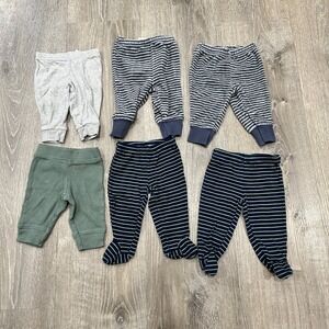 Carter's Baby Pants Lot 6pk 3M 0-6M Striped Bear Footed Waffle Bottoms Lot
